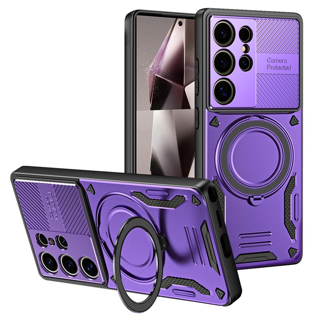 For Samsung Galaxy S23 Ultra Magnetic Case Shockproof TPU + PC Phone Back Cover with Kickstand