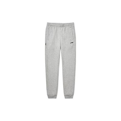 Li Ning Badminton Series Solid Color Ribbed Cuff Fleece Knit Sports Long Pants Men Bottoms Light-Gray AKLTC87-2