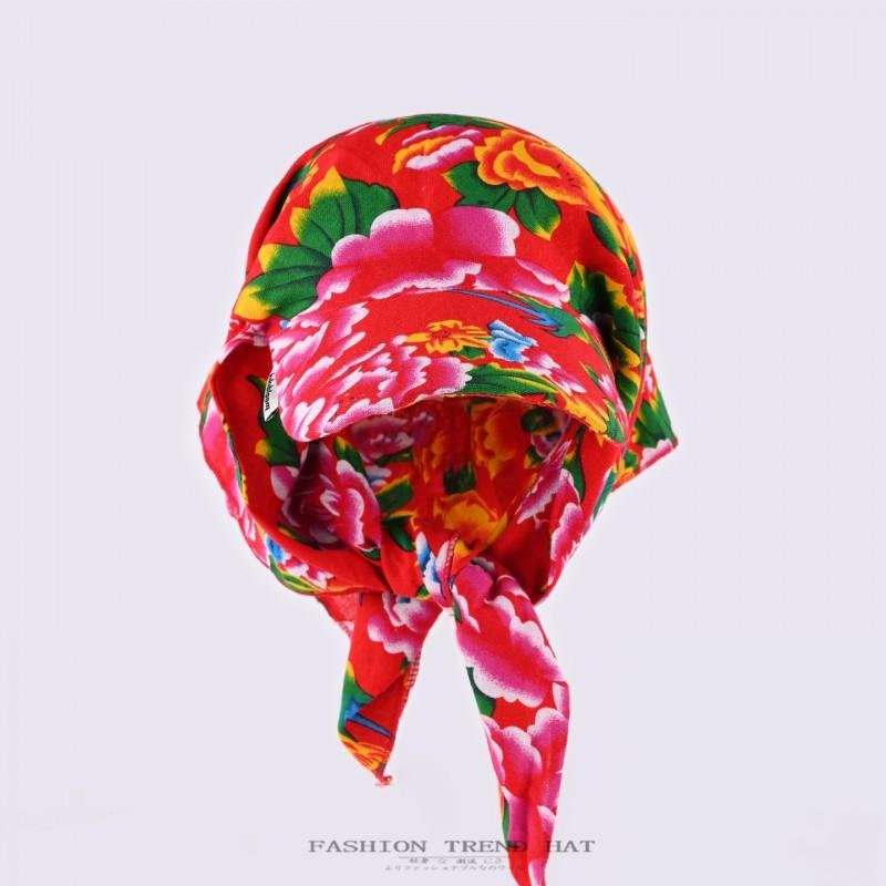 Vintage Floral Bandana Cap Unisex Adjustable Sun Hat With Tie-Up Face Cover Retro Style