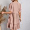 Summer Dress for Women Short Sleeve Pleated V Neck Dress Tiered Swing A Line Dress Casual Flowy Beach