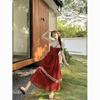 Japanese temperament fringed big pendulum medium and long dress new waist and thin holiday style super fairy sleeveless white polyester
