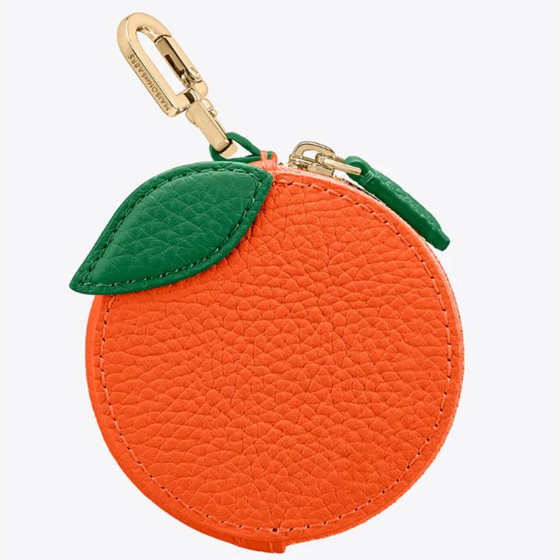 Spot PU Leder Besticktes Münzfach & Schlüsselanhänger - Lychee-Narbenleder, Erdbeere, Zitrone, Apfel, Avocado, Ananas Designs
