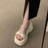 French Beautiful Slippers Women's Summer Wear Fashion and High Sense 2025 New Temperament Rhinestone Thick Bottom Beach Cool Slippers