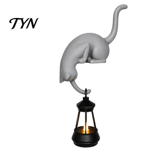 Vintage Style Animal Figurine 3D Printed Hanging Cat with Lantern Shelf Decor, Cute Peeking Table Healing Pet Statue Edge Statue, Hook Key Holder for