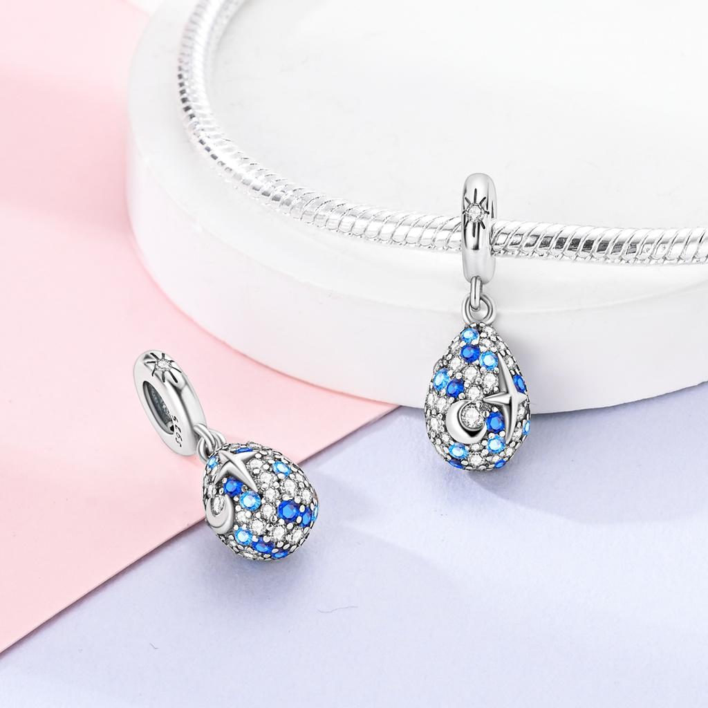 Copper Metal Blue Summer Earth Sun Moon Charm Bead Components Compatible With Authentic Original Bracelet High Quality Fine Jewelry Necklace Do It