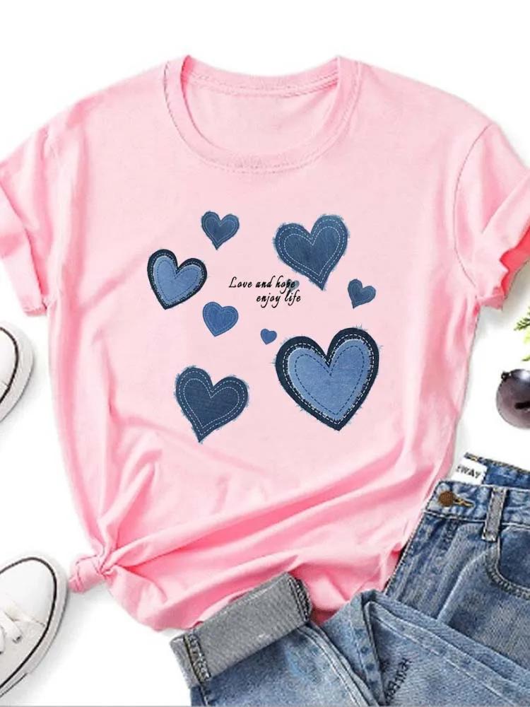 

Women Cowboy Heart Print T-Shirt for Valentine s Day Gifts Fashion Crew Neck Short Sleeve T-Shirt Casual Women s Clothing S