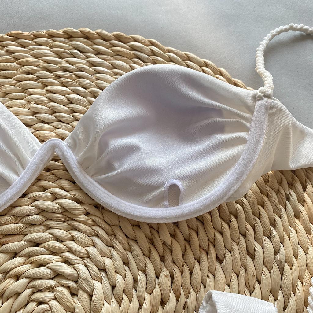 Fashion Solid Wavy Low Waist Bikini Set Women Patchwork Aesthetic Sweet Swimsuit Hollow Out Two Pieces Sets Female Beach Party Suits