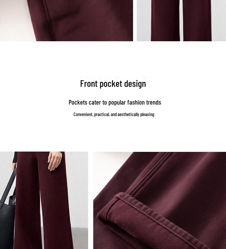 Women's Wide-Leg Wine Red Cotton Jeans - High Waist, Loose Drape, Casual for Autumn/Winter, Japanese Korean Style