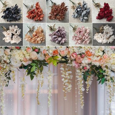 Pétales de Soie Fleurs Réalistes 9 Têtes Bouquet Floral de Simulation Décoration de Maison