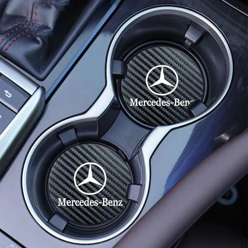 

Car Sticker 2Pcs Car Anti-noise Coaster Mat Carbon Leather Water Cup Pad For Mercedes Benz AMG W203 W206 W220 W205 W211 W212 W20