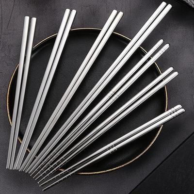 1 Pair Chinese Metal Chopsticks Household High Temperature Sterilizable Non-slip Stainless Steel Chopsticks Kitchen Accessories