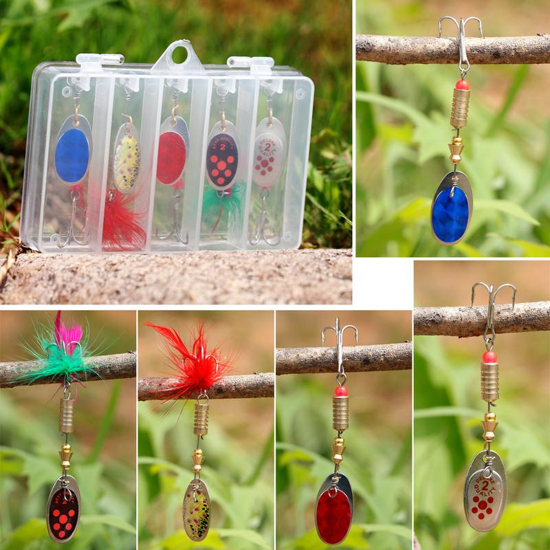 Rotating Spoon Boxed Kit Lure Fishing Lures Metal Fish Hooks Bass Trout Perch Pikefishing Sequins