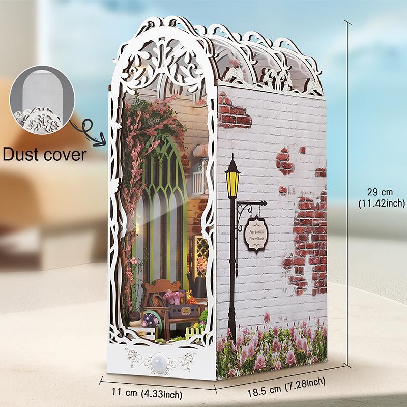 DIY Book Nook Kit Miniature DollHouse 3D Wooden Puzzle Home Decoration Bookshelf Bookend With LED Light Toy For Christmas Gifts