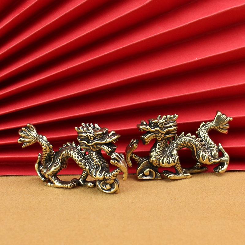 Vintage Ornament Retro Zodiac Dragon Socha Mosazný Dekor Prosperita Čínský styl Dragon Luck