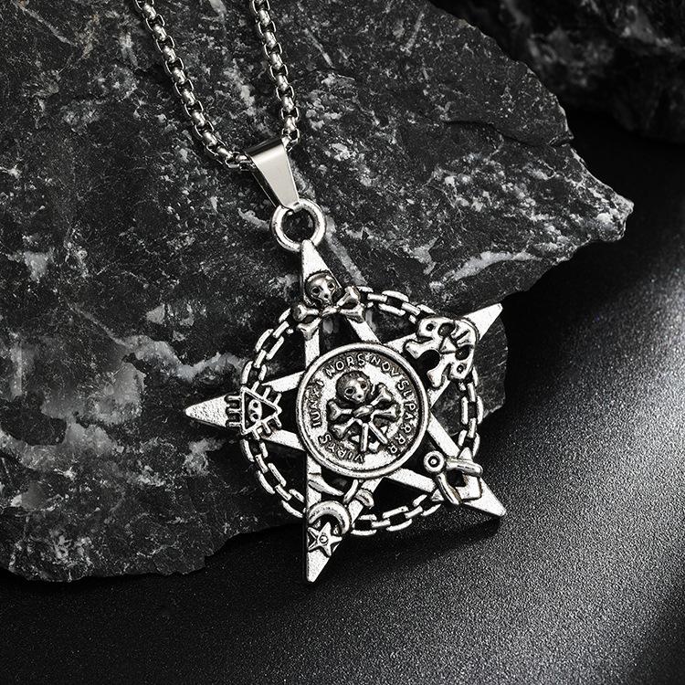 Pentagram Clothing Men's Gothic Style Skull Pendant Pendant Necklace