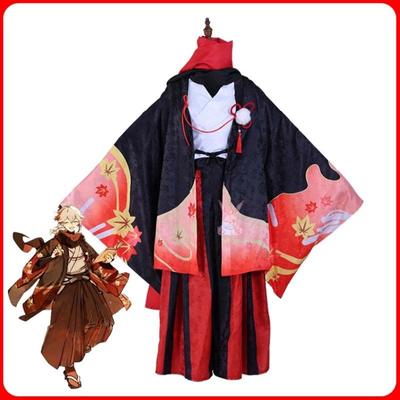 Anime Auswirkungen Fünf Kasen Cosplay Kaedehara Kazuha Cosplay Kostüm Kimono Halloween Karneval Samurai Kostüm Prop Perücke