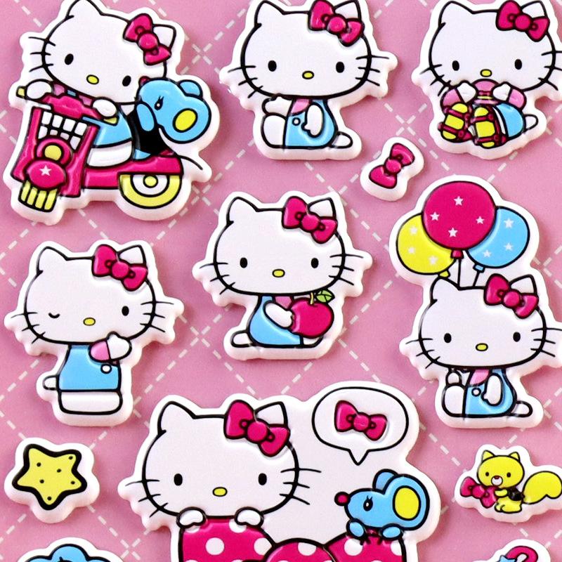 4Pcs Hello Kitty DIY Notebook Album Diary Handbook Decoration Scrapbook Planner 3D Bubble Stickers  For School Student Stationer