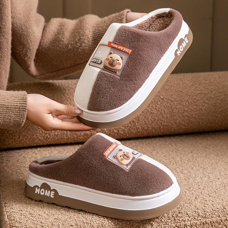 Thick-bottomed Kapibara Cotton Slippers Autumn and Winter 2025 New Indoor Home Non-slip Velvet Thermal Slippers