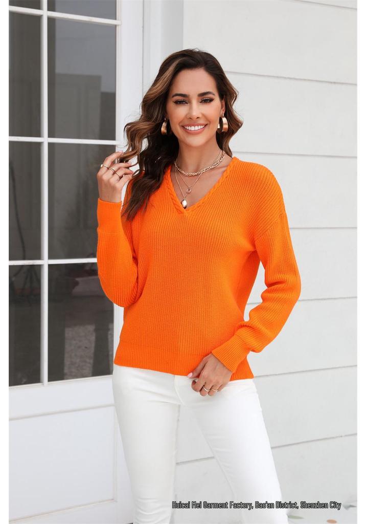 2026 Autumn/Winter Women's V-neck Cable Knit Slim Pullover Sweater