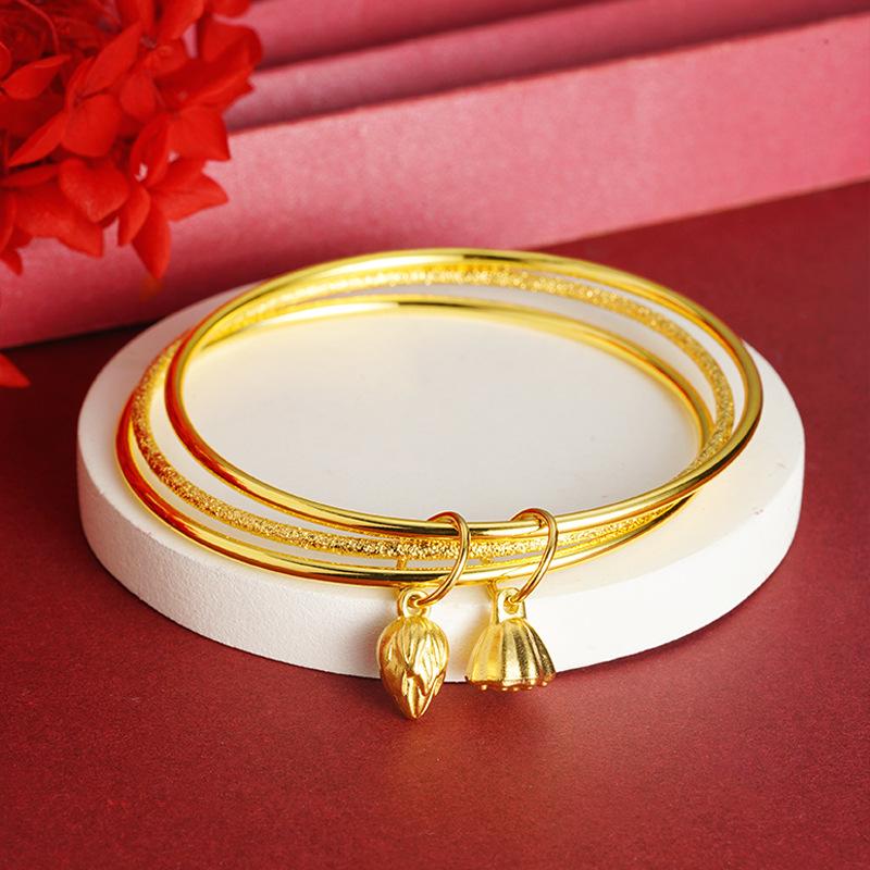 Vintage Three-Ring Lotus Seedpod Bracelet Women's 24K Gold AU999 - Lucky Meaning, Ideal Gift for Friends