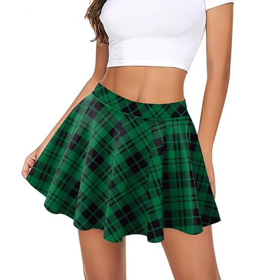 Women Mini Skirt Elastic High Waist Plaid Print Mini Skirt Summer Slimming Short Skirt Work Leisure Daily Wear