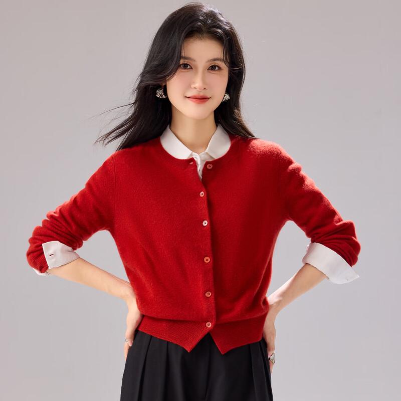 JINJU 100% Cashmere Round Neck Cardigan