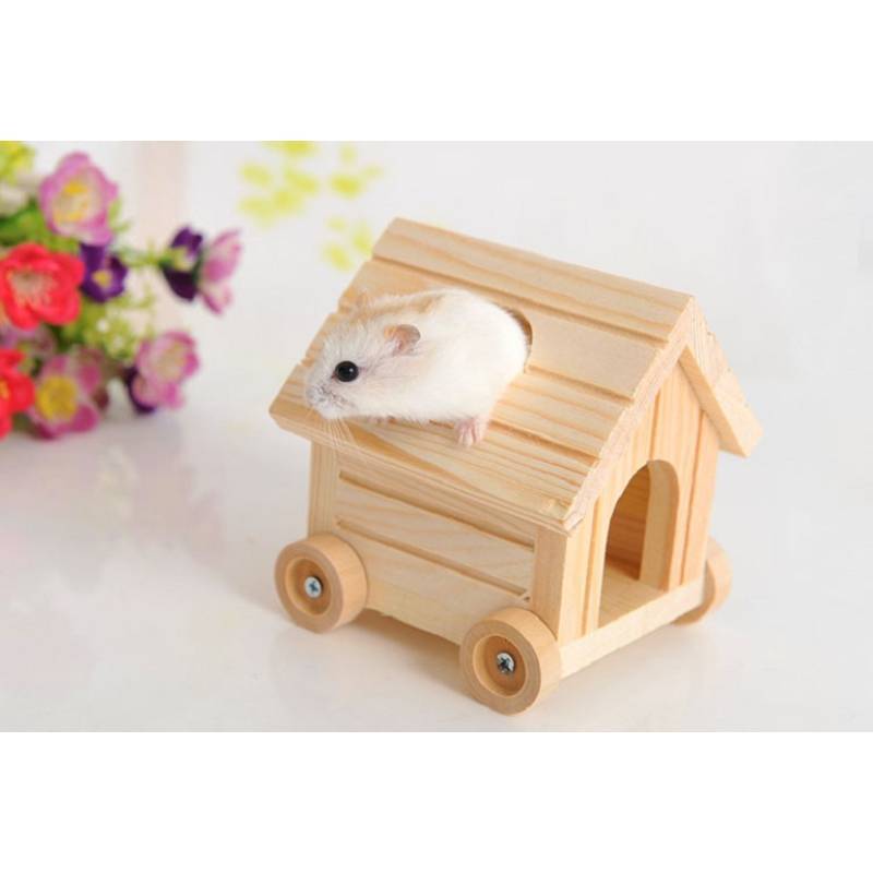 Hamster Wooden House Luxury Villa For Small Pets With Natural Wood Finish