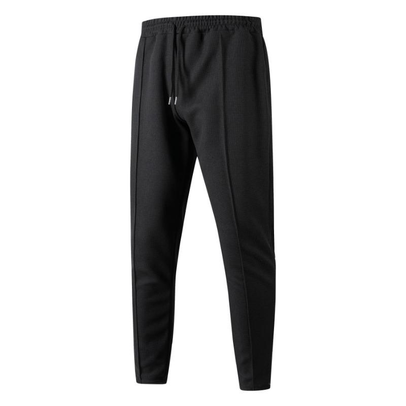 Men Waffle Texture Zipper Pocket Turn Down Collar Slim Fit Jacket Pants Set