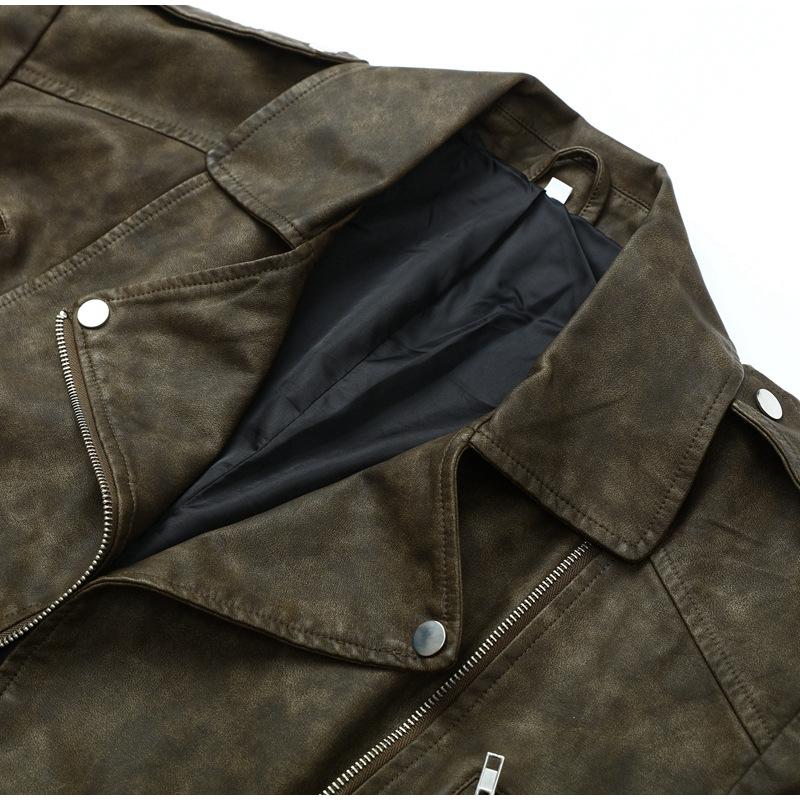 Spring Autumn Women Faux Pu Leather Short Jacket with Belt Motorcycle Biker Female Zipper Lapel Loose Coat Outwear