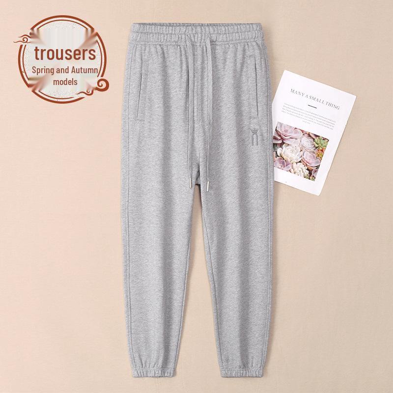 Women's Dark Gray Casual Sweatpants - Plus Size, Pure Cotton, Spring & Autumn 2025 Collection