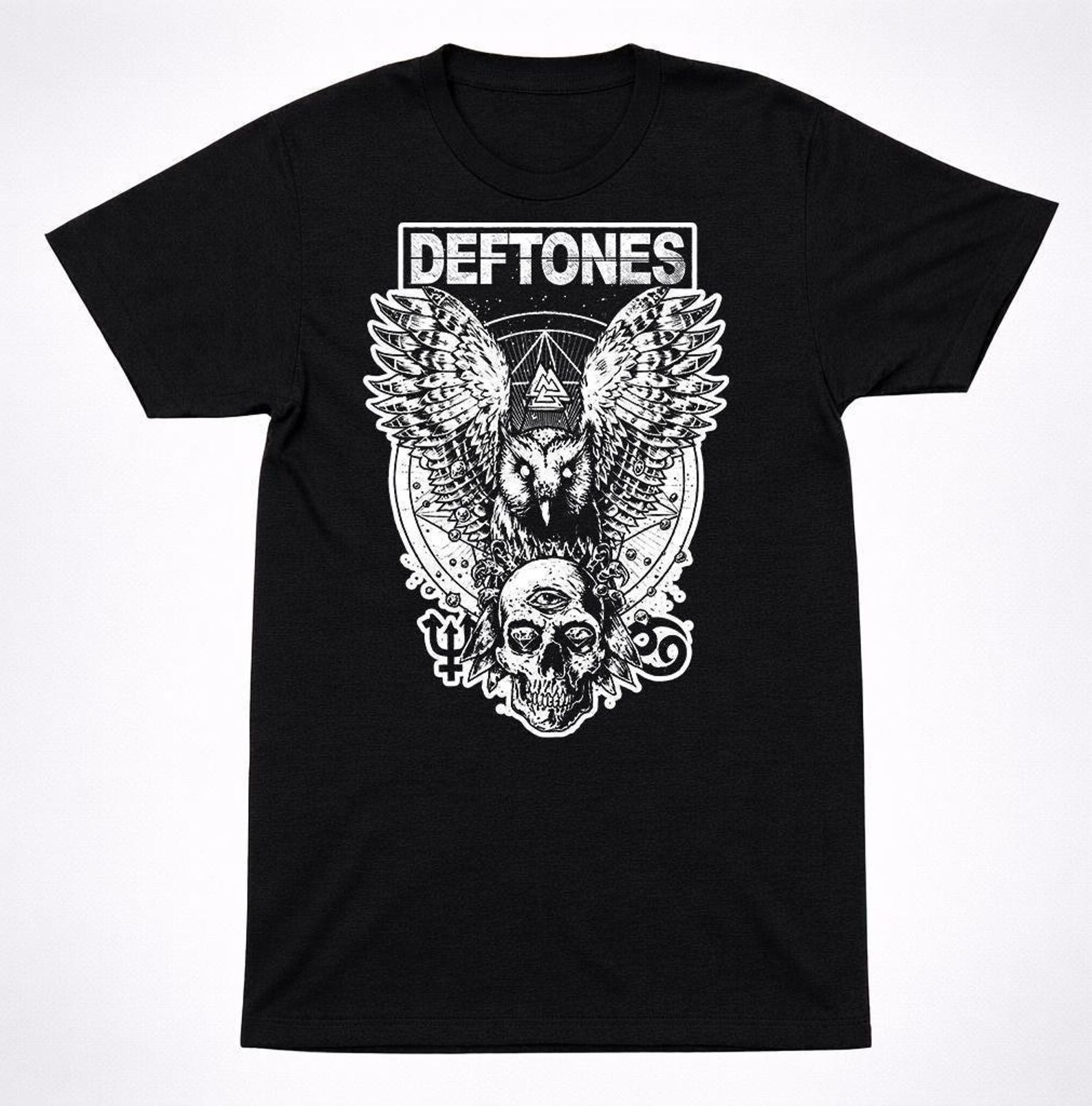 Deftones Owl Skull Graphic T Shirt: Black Alternative Metal Band Tee, High Contrast Print | Cotton, Concert Ready | Sizes S-XXL S