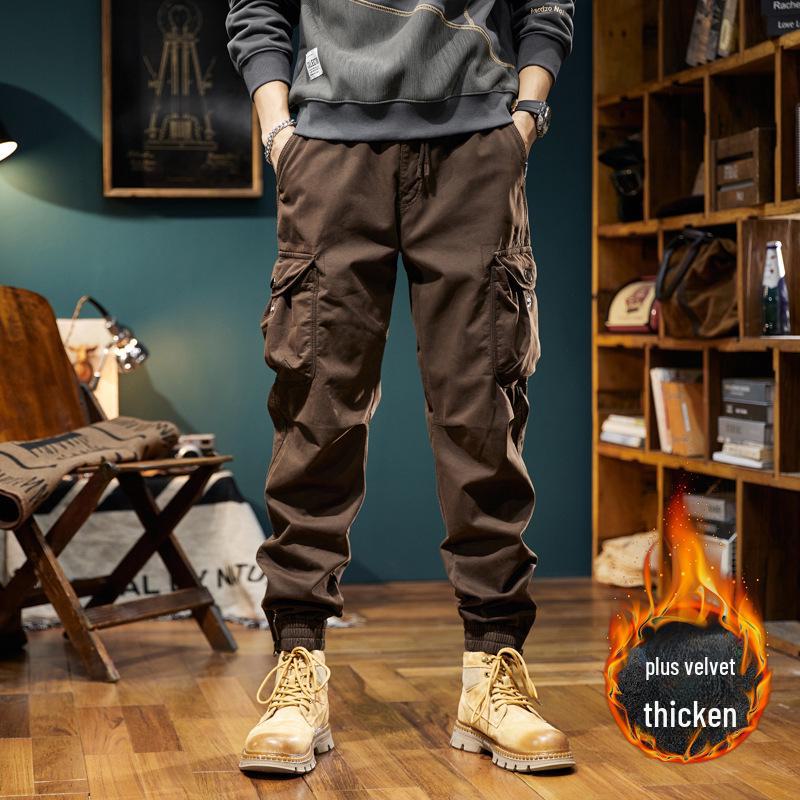 Men's Winter Retro Velvet Cuffed Stretch Overalls - Versatile & Warm 98099