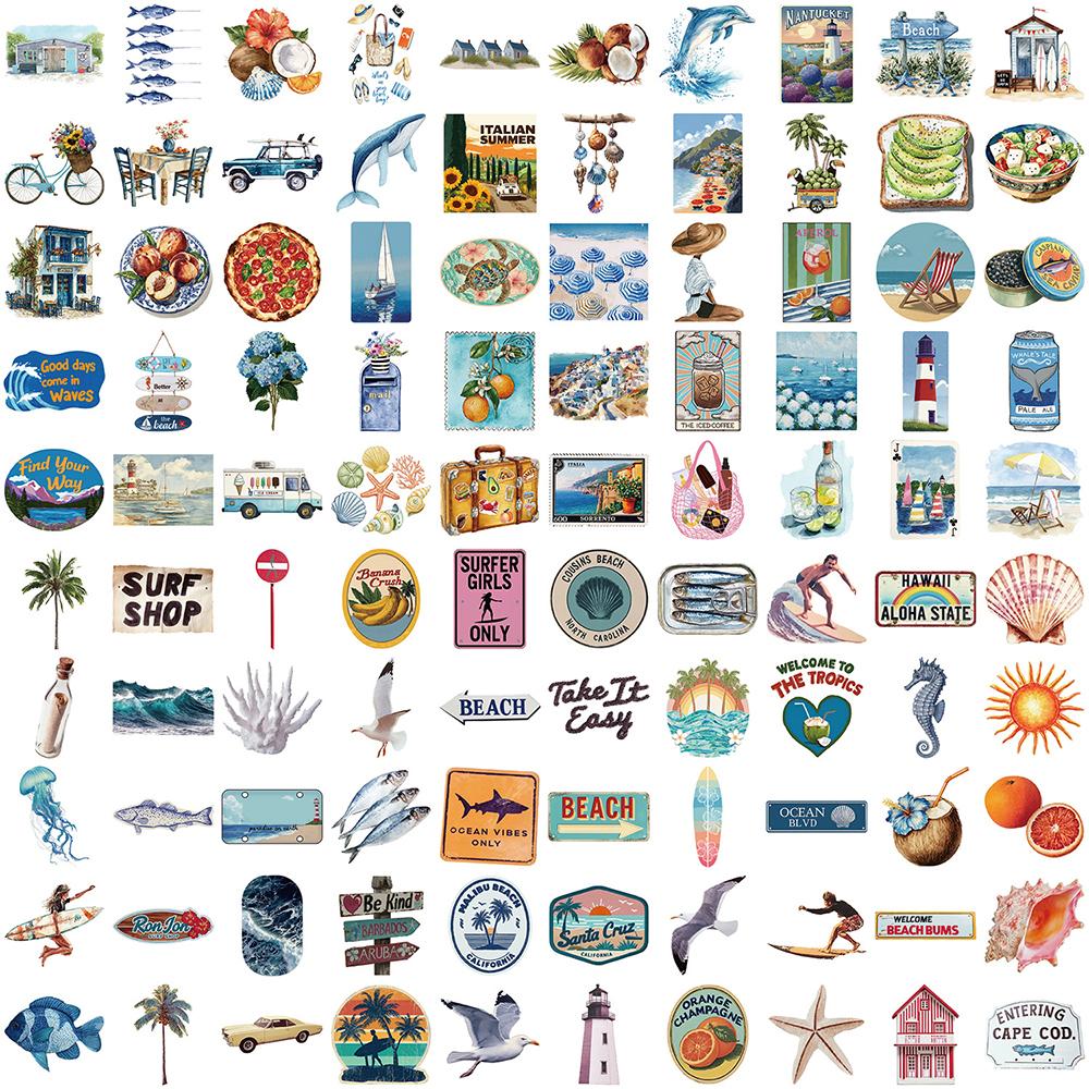 10/30/50/100 Stück Sommer Vintage Amerikanischer Stil Aufkleber Aquarell Ästhetisch Cartoon Abziehbilder Notizbuch Wasserflasche Telefon Aufkleber