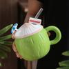 Creative Ins Style Summer Coconut Mug Girls Heart High Precision Cute Ceramic Cup Large Capacity Water Cup with Lid