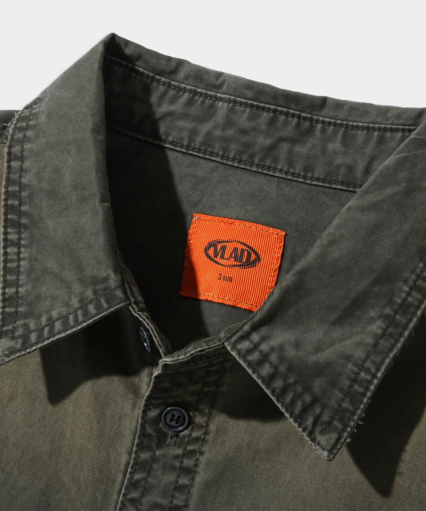 Dimiteulibeullaeg Vlad Cutoff Applique Fade Washed Short Sleeve Shirt_Olive
