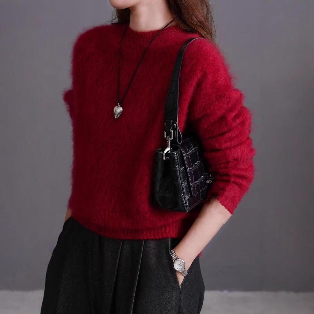 Women's Marled Yarn Round Neck Wool Sweater - Autumn/Winter Thickened & Fashionable Cashmere Inner Layer