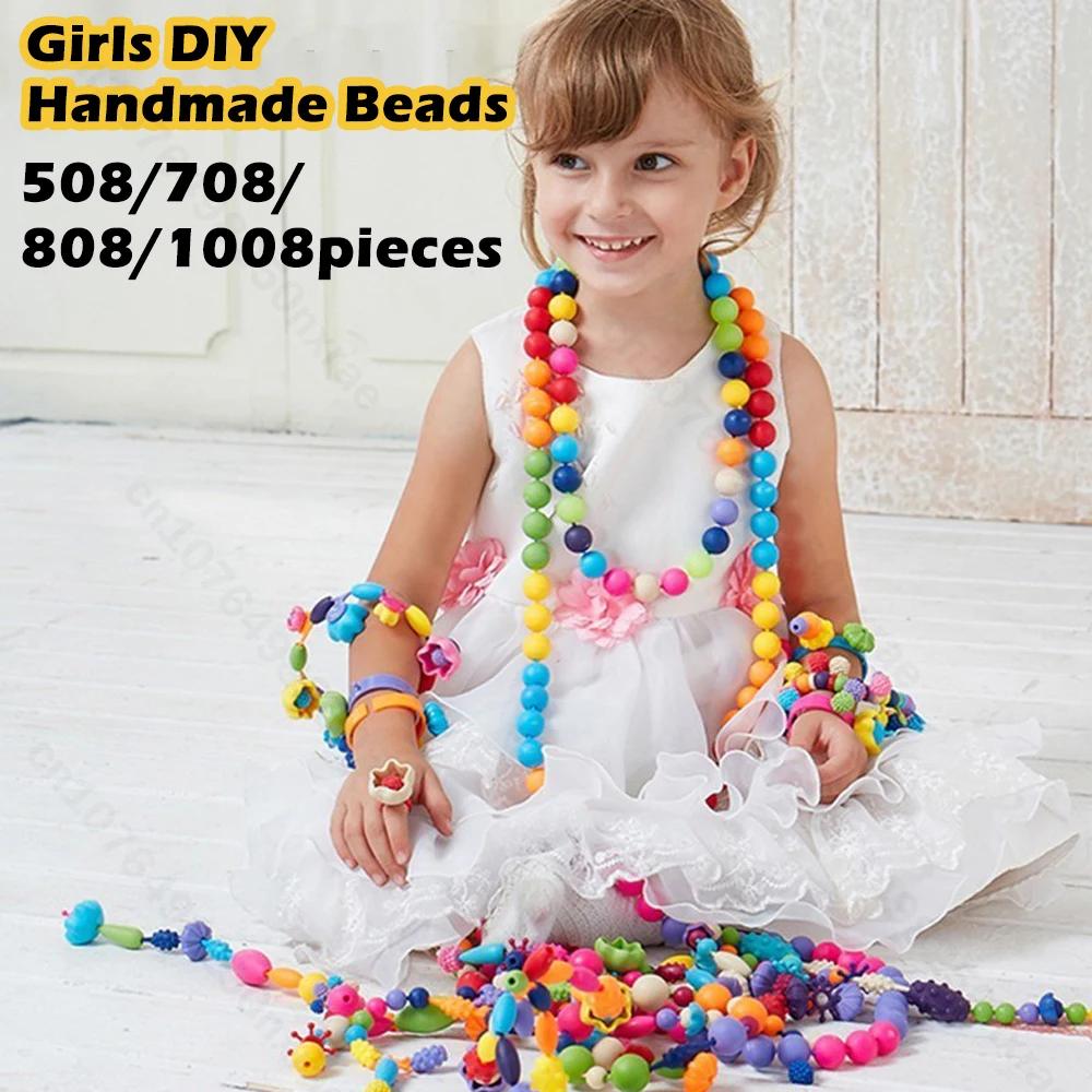 1008/508 Pieces Girl Beads Jewelry Making Kit DIY Handmade Toy Accessory Necklace Bracelet Creative Crafts Toys Christmas Gifts