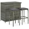 Day and Night - Day and Night Garden Bar Table and Chairs Set 3 Pieces Gray Synthetic Rattan