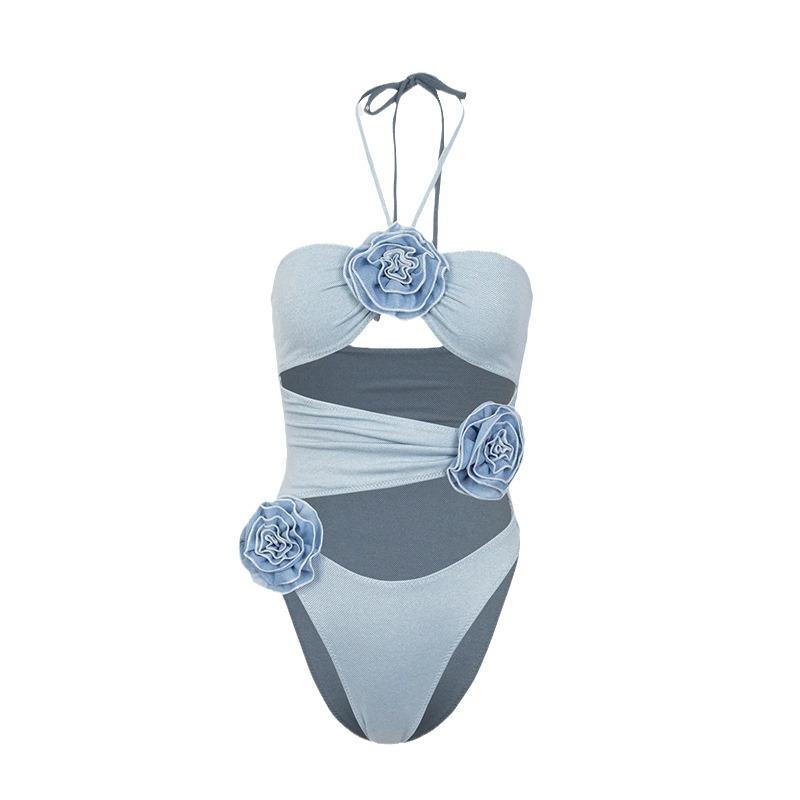 Swimsuit sexy neck hollow bikini D three-dimensional flower one-piece bikini S
