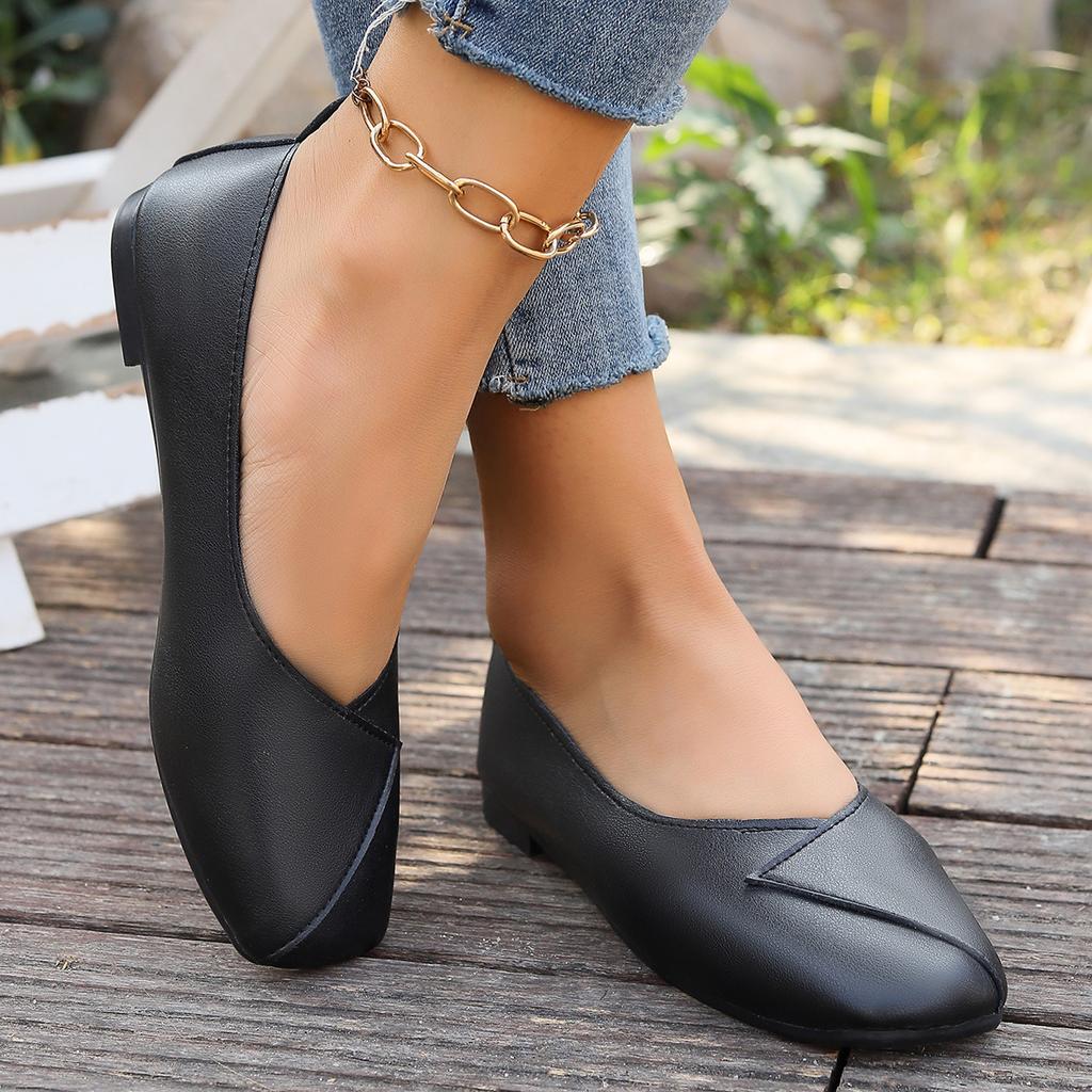 Women Square Head Flats Spring New Large Size Shallow Mouth Shoes Lightweight Comfortable Solid Color Casual Walking Loafers