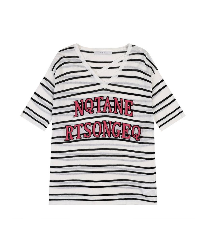 VANAKE V-Neck St Pattern Short Sleeve Knit_Vb38Ktm302Z