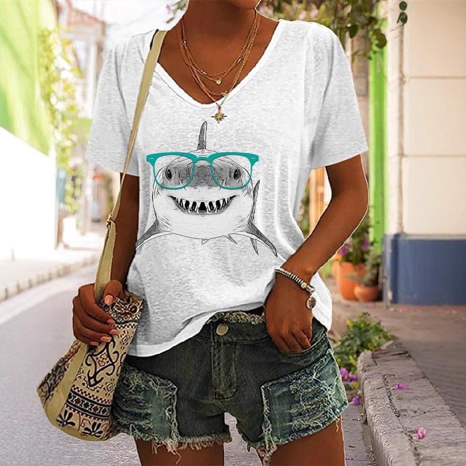 Spring and Summer New 3D Digital Printed Loose Sloping Neck Women's T-shirt
