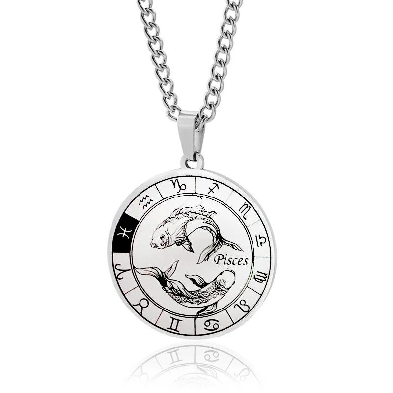 12 Zodiac Sign Necklace for Women Men Stainless Steel Constellation Pendant Chain Choker Lovers Birthday Jewelry Gift