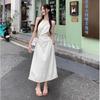 Seaside Niche Design Sense Hollow Waist Hanging Neck Suspender Dress Women's Summer Waist Thin Fringed Long Skirt