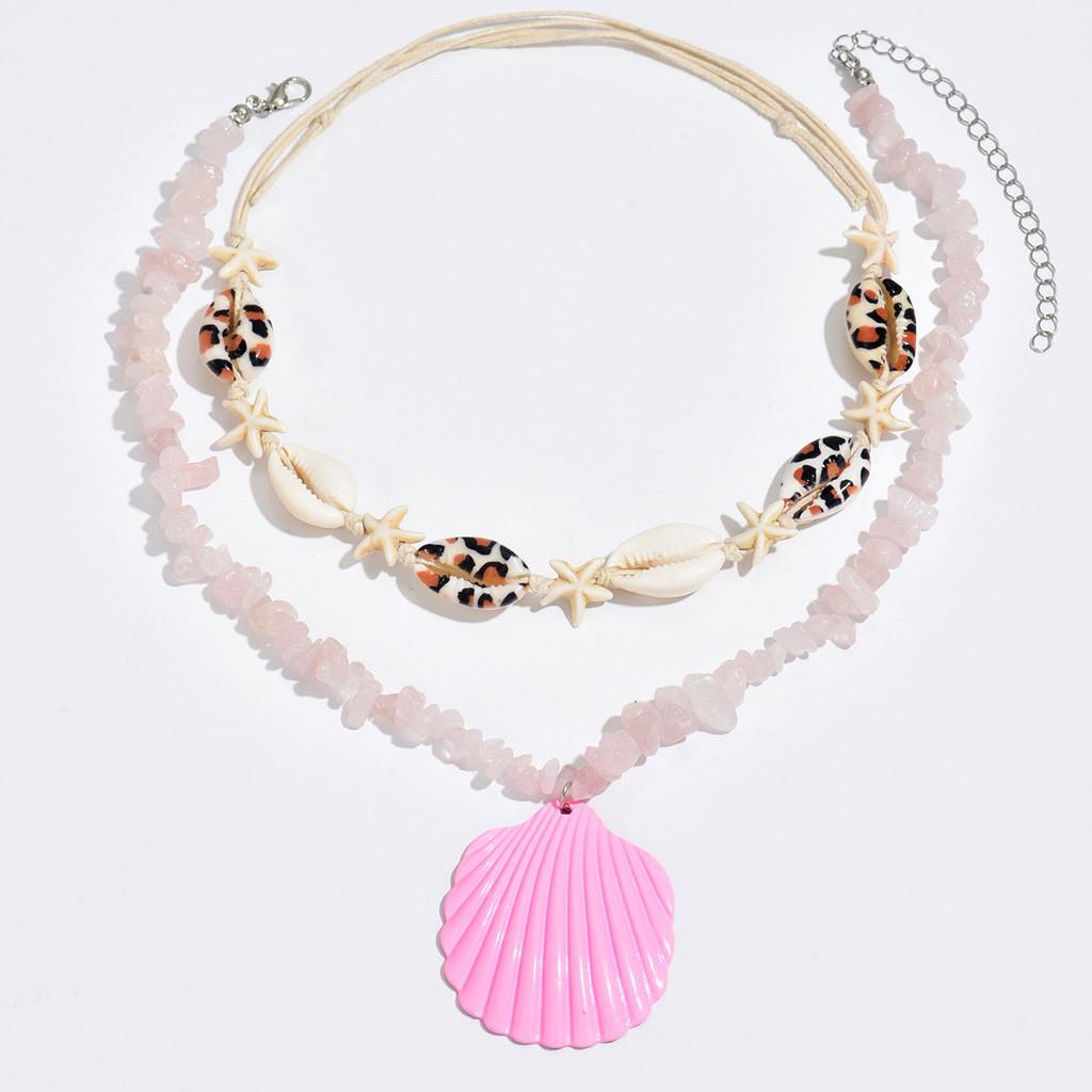 Shell Necklace With Geometric Pendant For Summer Beach Style