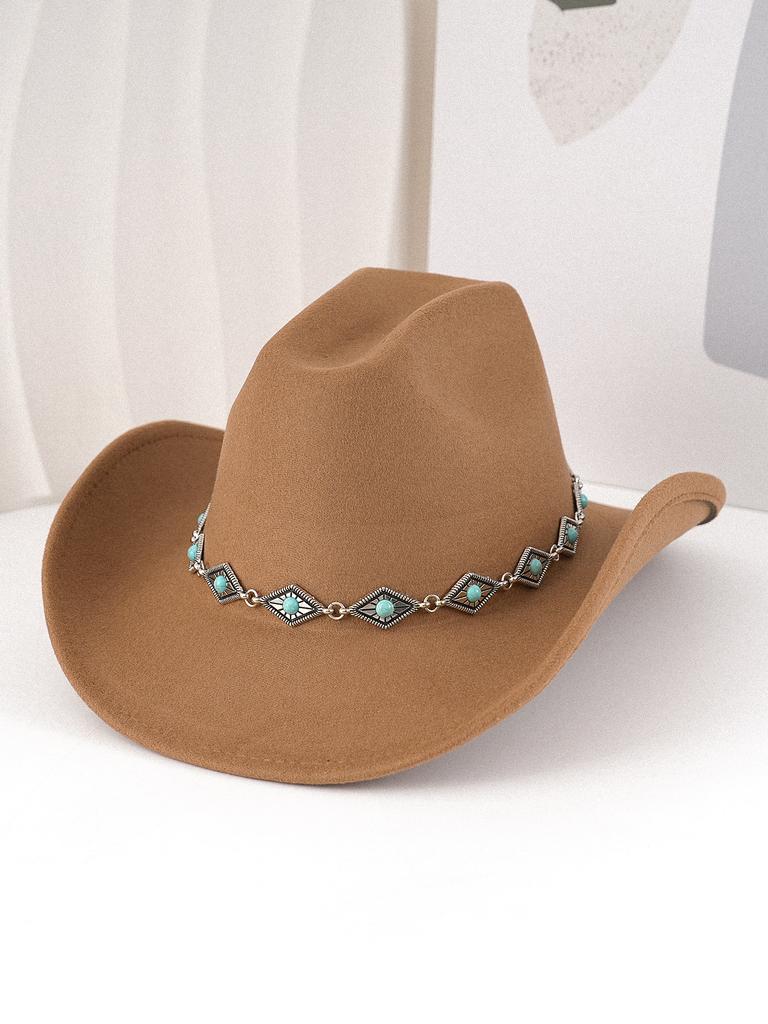 Premium Versatile Turquoise Chain Hat Fashion Casual Retro Top Hat Hat Cowboy Hat