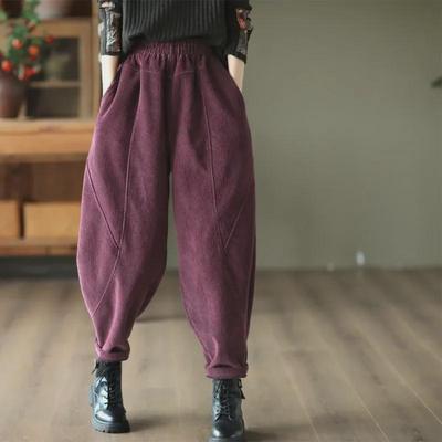 Women's Chenille Velvet Splicing Harem Pants - 2024 Autumn/Winter, Slim & Warm