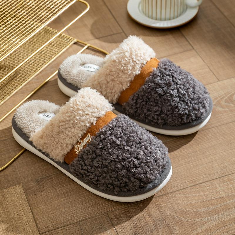 Autumn Winter Couples Casual Plush Slippers Indoor Comfortable Flats Warm Furry Slides Bedroom Shoes
