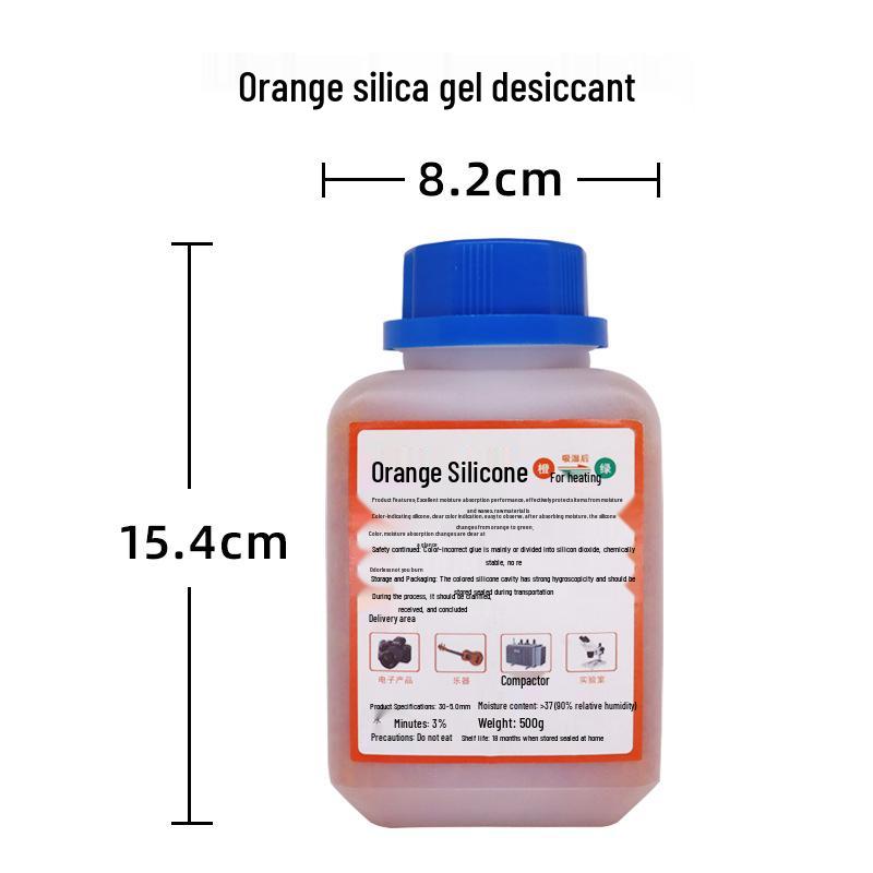 Color-Changing Silicone Desiccant, 500g, Orange To Blue Gel.