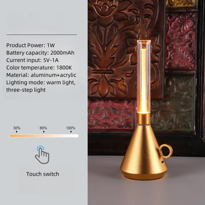 

Vintage Kerosene Lamp Table Lamp Dimmable Portable Night Light for Bar Cafe Black